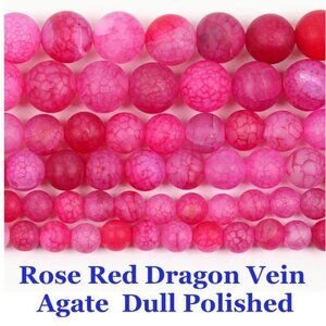 Natural Rose Red Dragon Vein Agate  Dull Polished  15" Strand